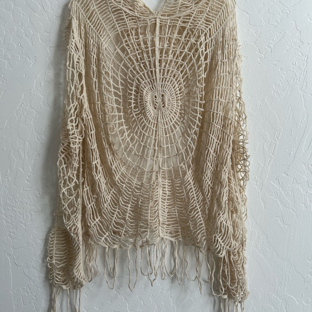 Spider Web Design Apricot Hollow Out Crochet Knit Top - Picture 6 of 7